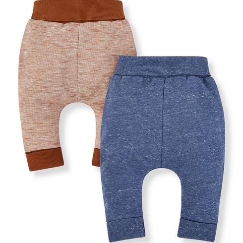 Boys Joggers Bear Print And Embroidery - Pack Of 2 - Brown Navy