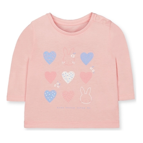 Girls Full Sleeves Heart Print T-Shirt - Pink