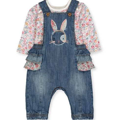 Denim Bunny Dungarees And Floral Bodysuit Set