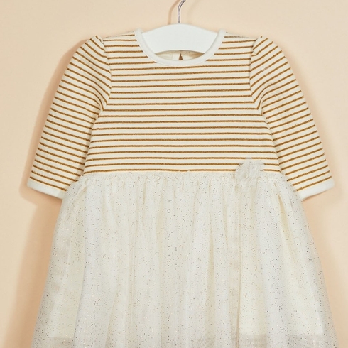 White Sparkly Stripe Mesh Twofer Dress