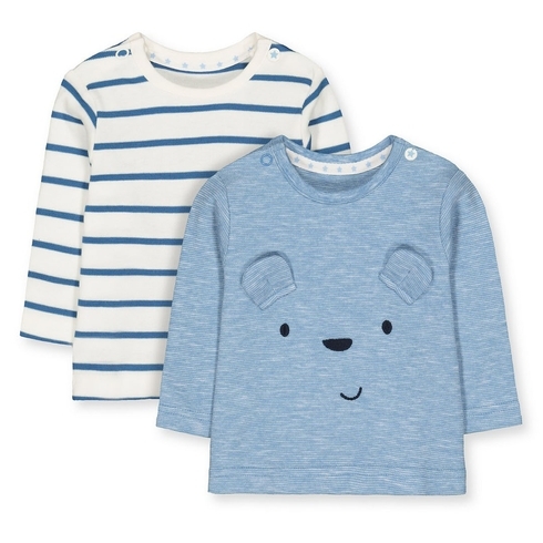 My First Blue Bear And Stripe T-Shirts - 2 Pack