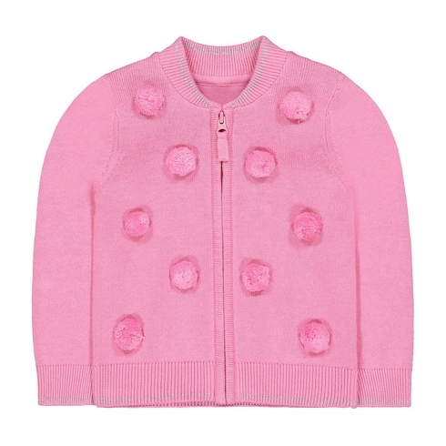 Pink Pom Pom Zip-Through Cardigan