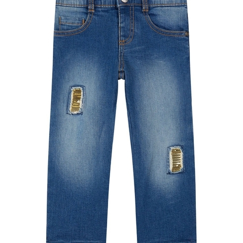 Blue Sequin Patch Jeans