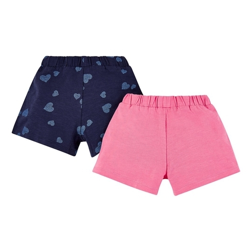 Girls Shorts Heart Print With Ruffles - Pack Of 2 - Navy & Pink