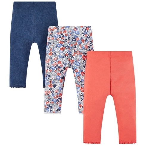 Floral, Blue And Coral Leggings - 3 Pack