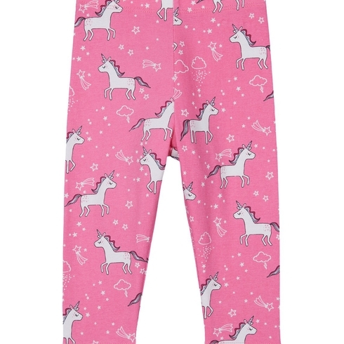 Girls Leggings Unicorn Print With Elasticated Waistband - Pink