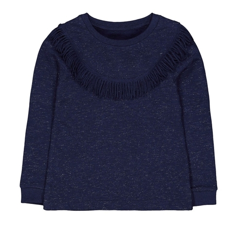 Navy Fringed Sweat Top