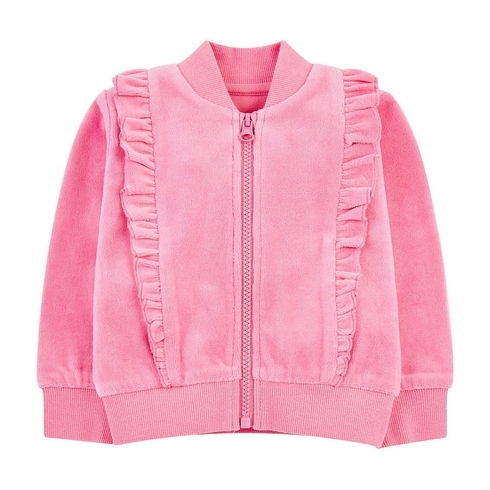 Pink Velour Zip-Through Cardigan