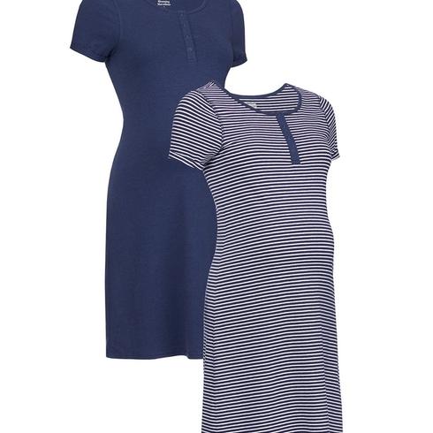 Maternity Stripe And Marl Nursing Nightdresses - Pack Of 2 - Navy