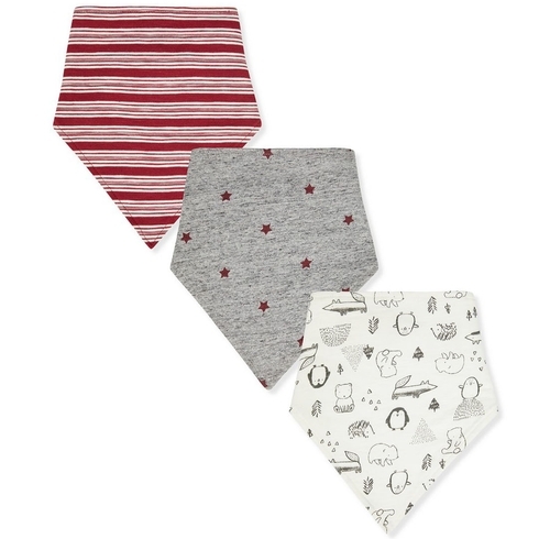 Boys Toweling Bibs Stripe, Star And Animal Print - Pack Of 3 - White Grey Red