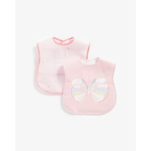 Mothercare Flutterby Toddler Crumb-Catcher Bibs Pink Pack Of 2