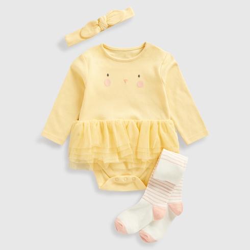 Mothercare Girls Newborn Easter Collection Bodysuit, Headband and Tights Set-Pack of 3-Light Yellow
