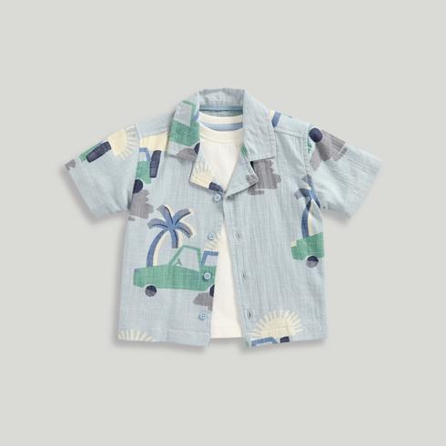 Mothercare Boys Clean Blues Everley 100% Cotton Shirt and T-Shirt 2-Piece Set-Blue
