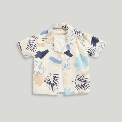 Mothercare Boys Clean Blues Everley 100% Cotton Shirt and T-Shirt 2-Piece Set-Neutral
