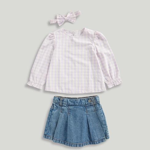 Mothercare Girls Koala Meadow 100% Cotton Skort, Blouse and Headband 3-Piece Set-Purple