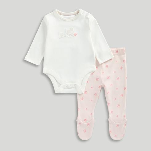Mothercare Girls Classic Floral Summer 100% Cotton Bodysuit and Leggings 2-Piece Set-White