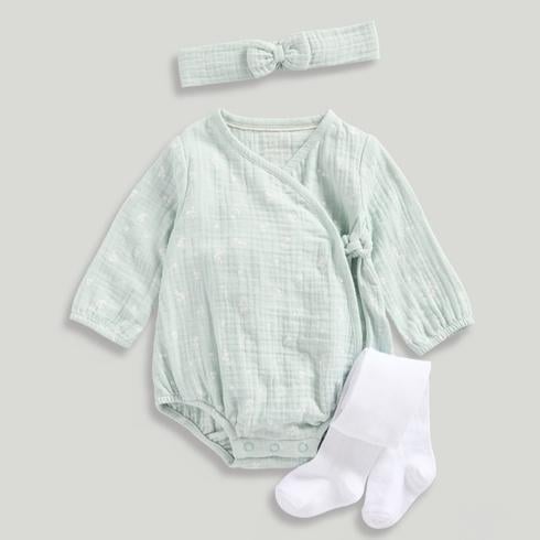 Mothercare Girls Spring Blossom Wrap Bodysuit, Headband and Tights 3-Piece Set-Light Green