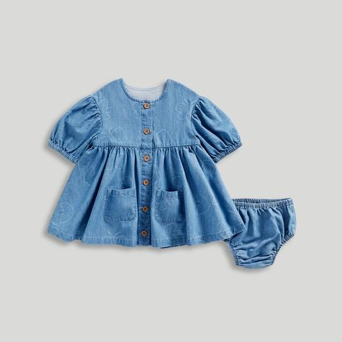 Mothercare Girls Wild Meadow Contemporary Denim Dress and Knickers 2-Piece Set-Blue
