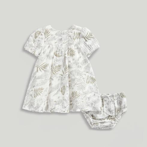 Mothercare Girls Neutral Botanicals Floral Occasion Dress and Knickers 2-Piece Set-Cream