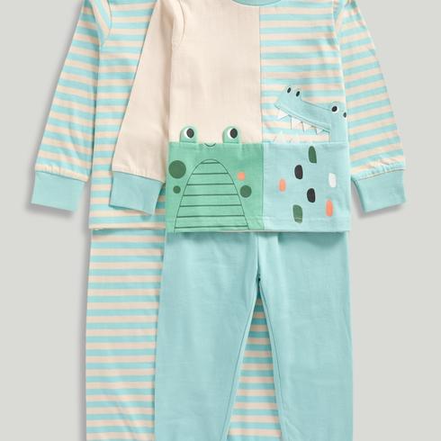 Mothercare Boys Nightwear Frog and Croc Full Sleeves 4-Piece Pyjama Set-Blue