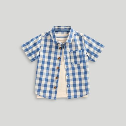 Mothercare Boys Junglemania Gingham Checked Shirt and T-Shirt 2-Piece Set-Blue