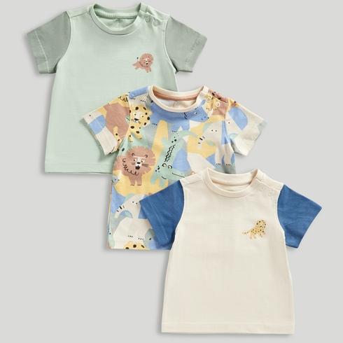 Mothercare Boys Junglemania Jungle Printed T-Shirts-Pack of 3-Green