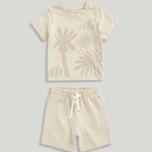 Mothercare Boys Junglemania Palm T-Shirt and Shorts 2-Piece Set-Light Brown