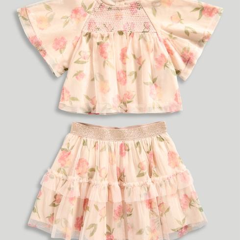 Mothercare Girls Occasionwear Tiered Skirt and Shirred Top 2-Piece Set-Light Pink