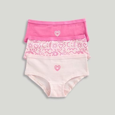 Mothercare Girls Hearts Hipster Briefs-Pack of 3-Pink