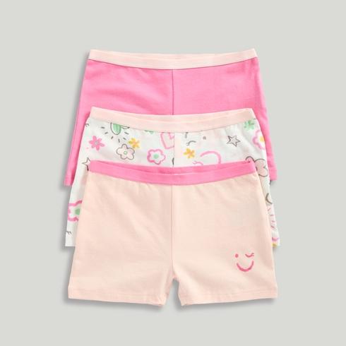 Mothercare Girls Flower Short Briefs-Pack of 3-Light Pink