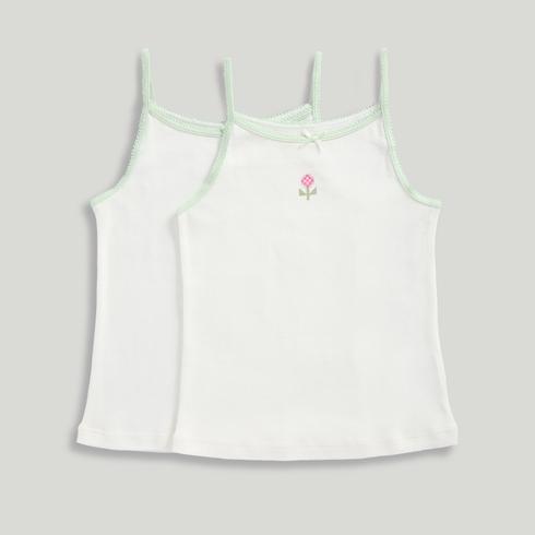 Mothercare Girls Floral 100% Cotton Camisole Vests With Bow Detail-Pack of 2