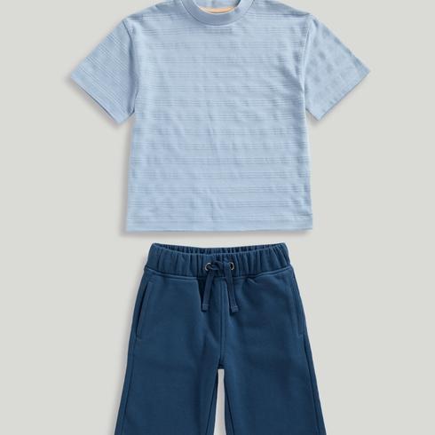 Mothercare Junior Boys Striped T-Shirt and Shorts 2-Piece Set-Dark Blue