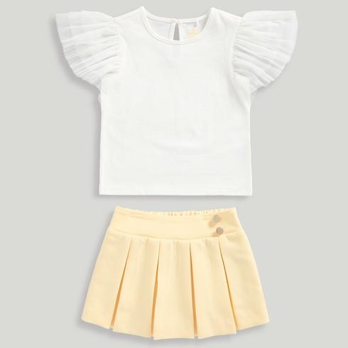 Mothercare Junior Girls Occasionwear Skirt and T-Shirt 2-Piece Set-Yellow