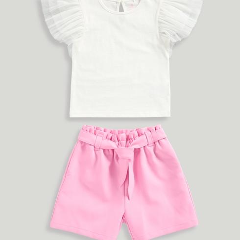 Mothercare Junior Girls Occasionwear Shorts and T-Shirt 2-Piece Set-Pink