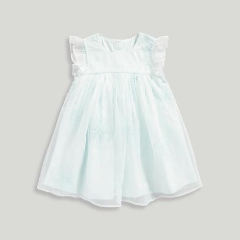Mothercare Girls Occasionwear Embroidered Dress-Light Green