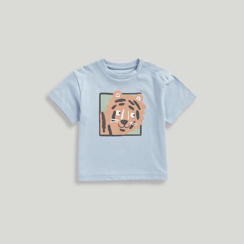 Mothercare Boys Tiger Print 100% Cotton T-Shirt-Blue