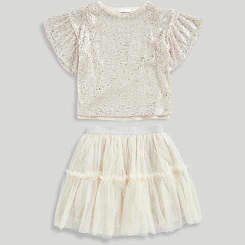 Mothercare Junior Girls Occasionwear Sequin Occasion Skirt and Top 2-Piece Set-Cream