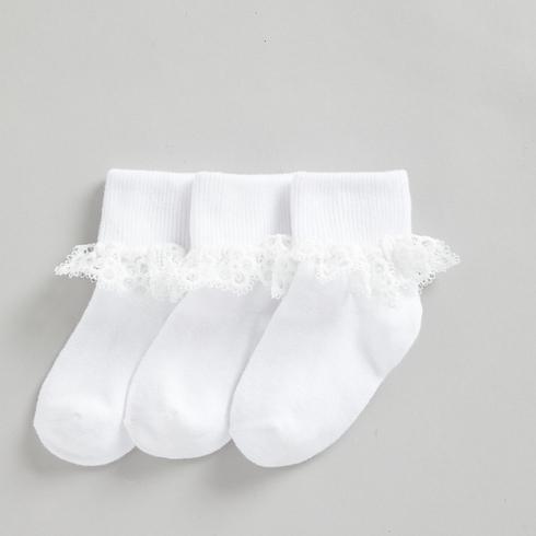 Mothercare Girls Lace Roll Top Socks-Pack of 3-White