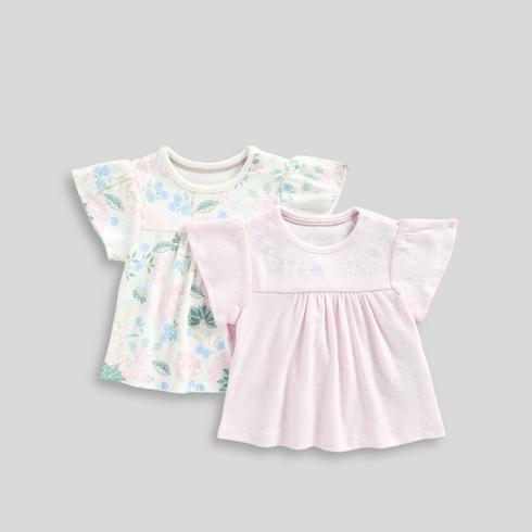 Mothercare Girls Spring Blossom 100% Cotton T-Shirts-Pack of 2-Light Purple