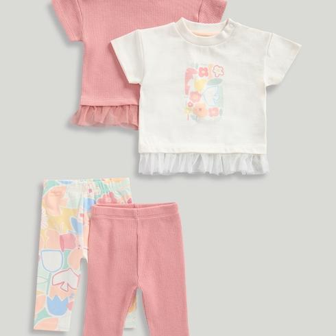 Mothercare Girls Wild Meadow Contemporary Top and Leggings 4-Piece Set-Dark Pink
