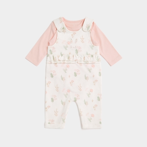 Mothercare Girls Full Sleeves Bunnie design Dungaree Set -Multicolor