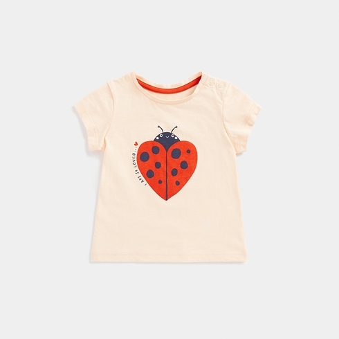 Mothercare Girls Short Sleeve Ladybird Print T-Shirt -Pink