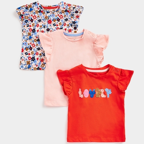 Mothercare Girls Short Sleeve T-Shirt-Pack Of 3-Multicolor