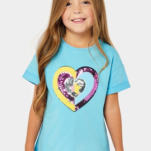 Mothercare Girls Short Sleeve Heart Print T-Shirt -Blue
