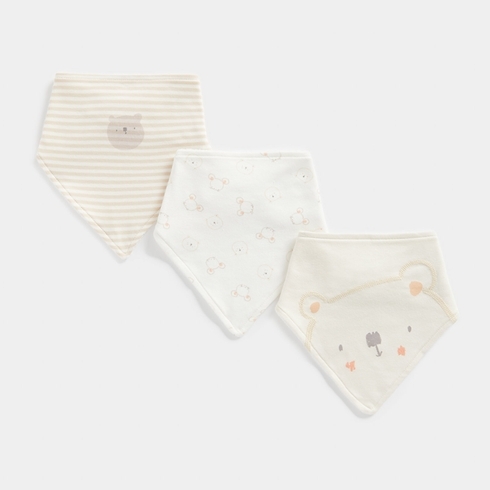 Mothercare Bear & Mouse Unisex Bibs -Pack Of 3 -Beige