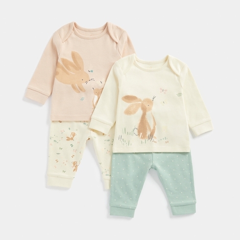 Mothercare Girls Full Sleeves Bunnie Design Pyjama-Pack Of 2-Multicolor