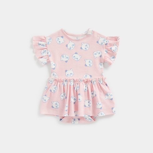 Mothercare Girls Half Sleeve Panda Print Casual Dress -Pink
