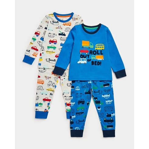 Boys Full Sleeves Pyjama Sets Vehicle Design-Pack of 2-Multicolor