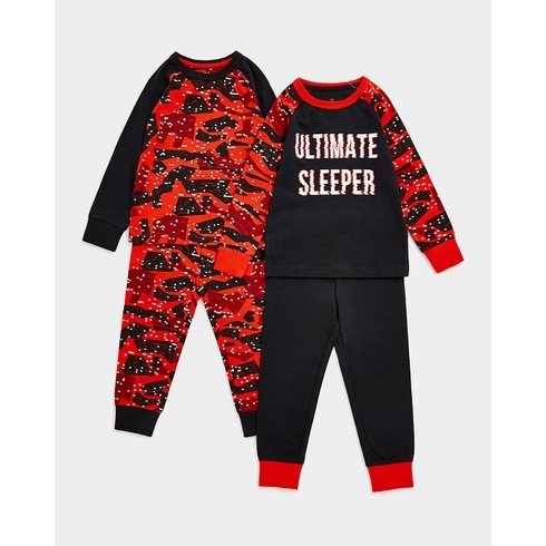 Boys Full Sleeves Pyjama Sets -Pack Of 2-Red