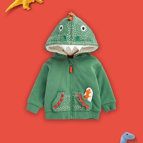 Boys Full Sleeves Sweatshirt 3D Dino Design-Green